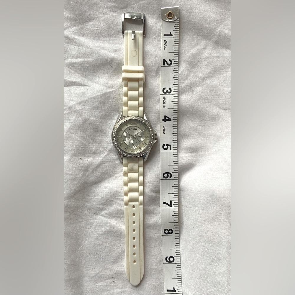 Fossil Womens Rhinestone Watch White